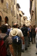 Walking through the crowds to the central Square in S. Gimignano