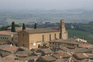 Church in S. Gimignano, with countryside in the background