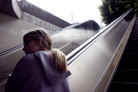 going up a long escalator
