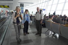 three travelers in the Hanoi airport