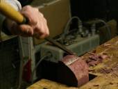 chopping purpleheart with a chisel