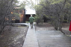 Mark walks to the lodge